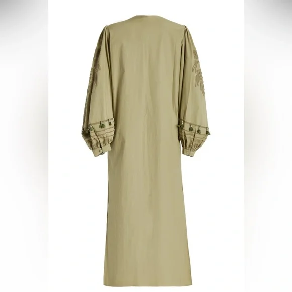 Johanna Ortiz Dancing In Rio Embroidered Cotton Midi Long Dress Green Size 8 - Picture 3 of 10